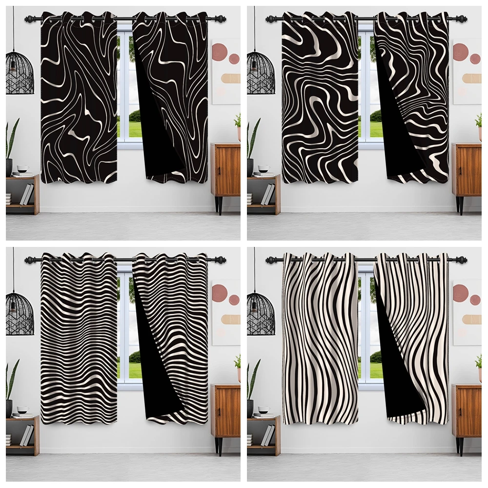2pcs Abstract Geometric Lines Window Curtains Minimalism Black White Curtains For Bedroom Modern Stripes Curtains For Bedroom