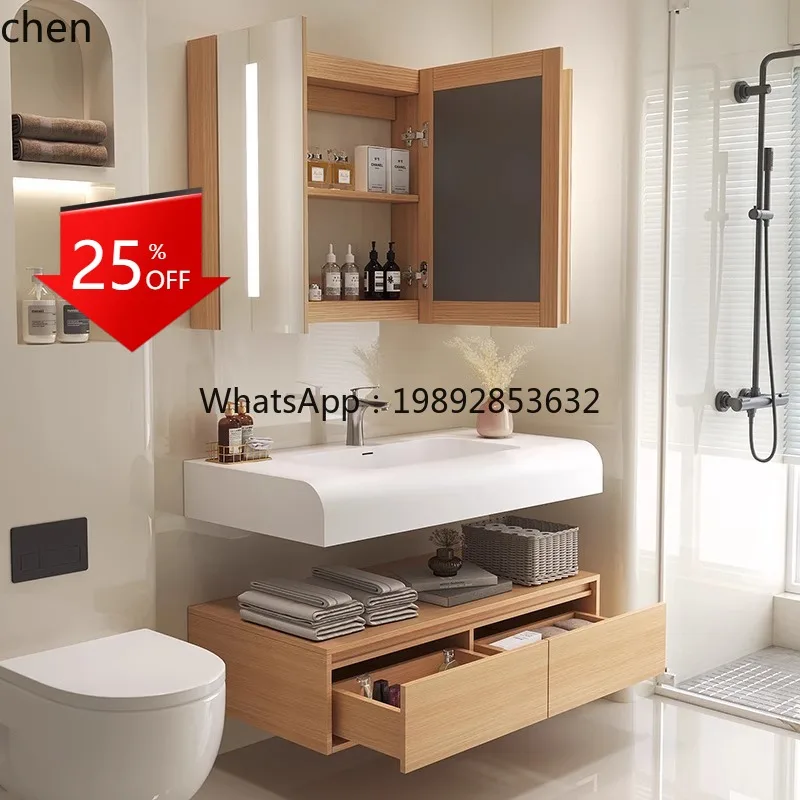 AB solid wood bathroom cabinet  skin feeling integrated basin toilet hand washing log wind washbasin smart bathroom cabinet