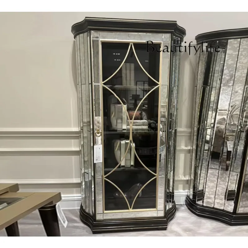 

SS New American Solid Wood Carved Glass Wine Cabinet Furniture Meijia French Side Cabinet Restaurant Furniture