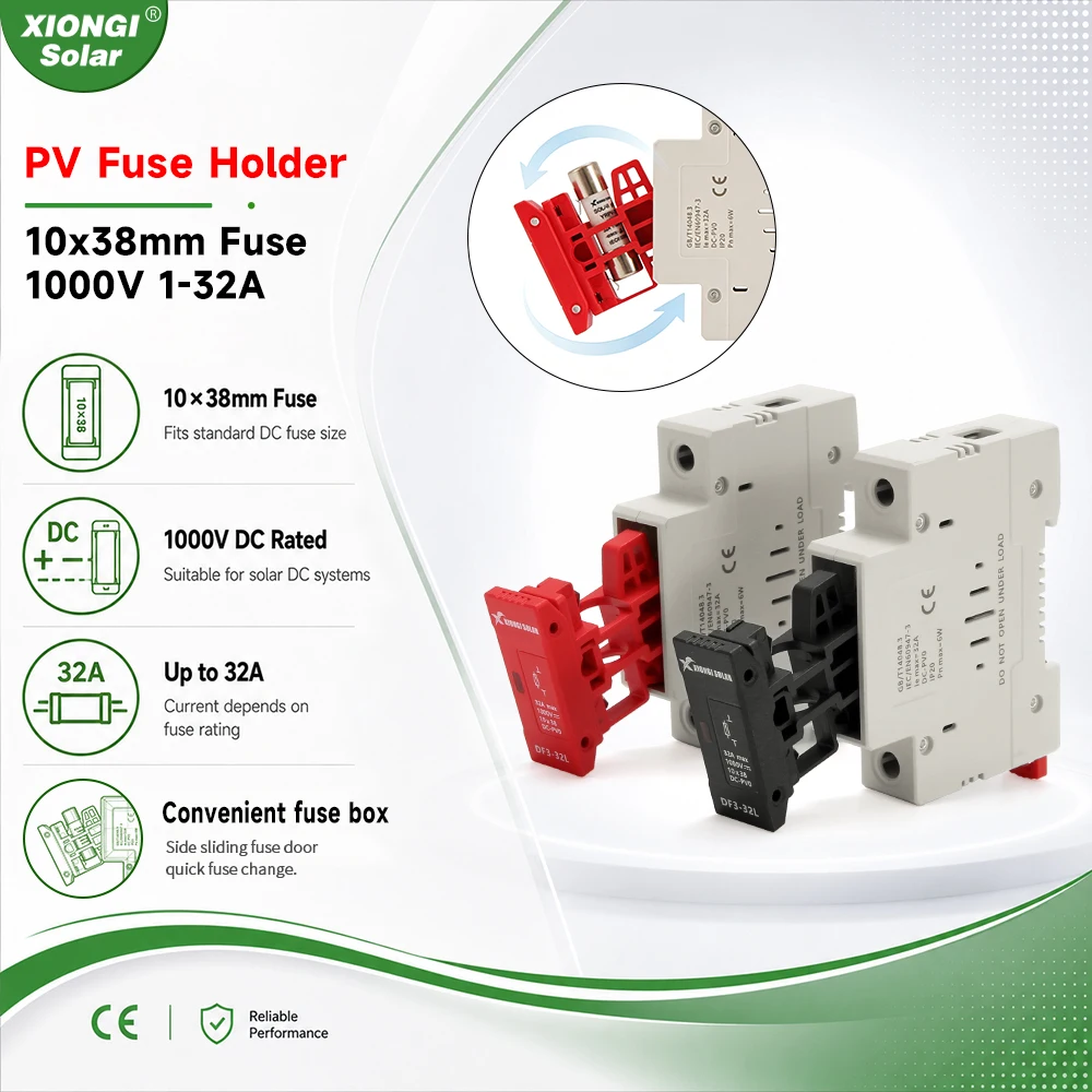 Solar DC Fuses 1000V PV Photovoltaic-10A 15A 20A 25A 30A 32A DC Fuse Holder Base for Solar System Short Circuit Protection GPV