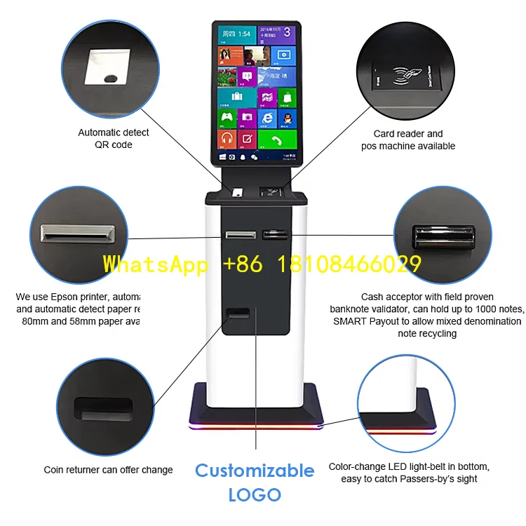 or Stand Touch Screen Design Self Check in KioskCrtly Self Service Payment Kiosk Cash Acceptor Deposit Coin Exchange Machine Flo