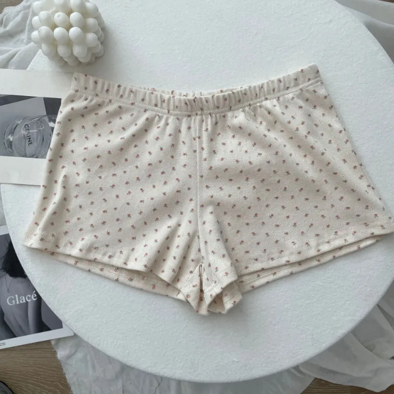 Lounge-Shorts mit Blumendruck für Mädchen, modische elastische Taille, Schrittlänge, lockere Passform, Schlafhose, Einheitsgröße, lässige, sportliche Pyjamahose