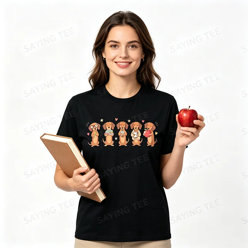 Lustiges Lehrer-T-Shirt mit Dackel-Motiv, Niedlicher Wienerhund, Erster Schultag, Y2k-Schulmode, Klassenzimmer-Aktivitäten, Grafische Kleidung, Neuheit – Detail 6