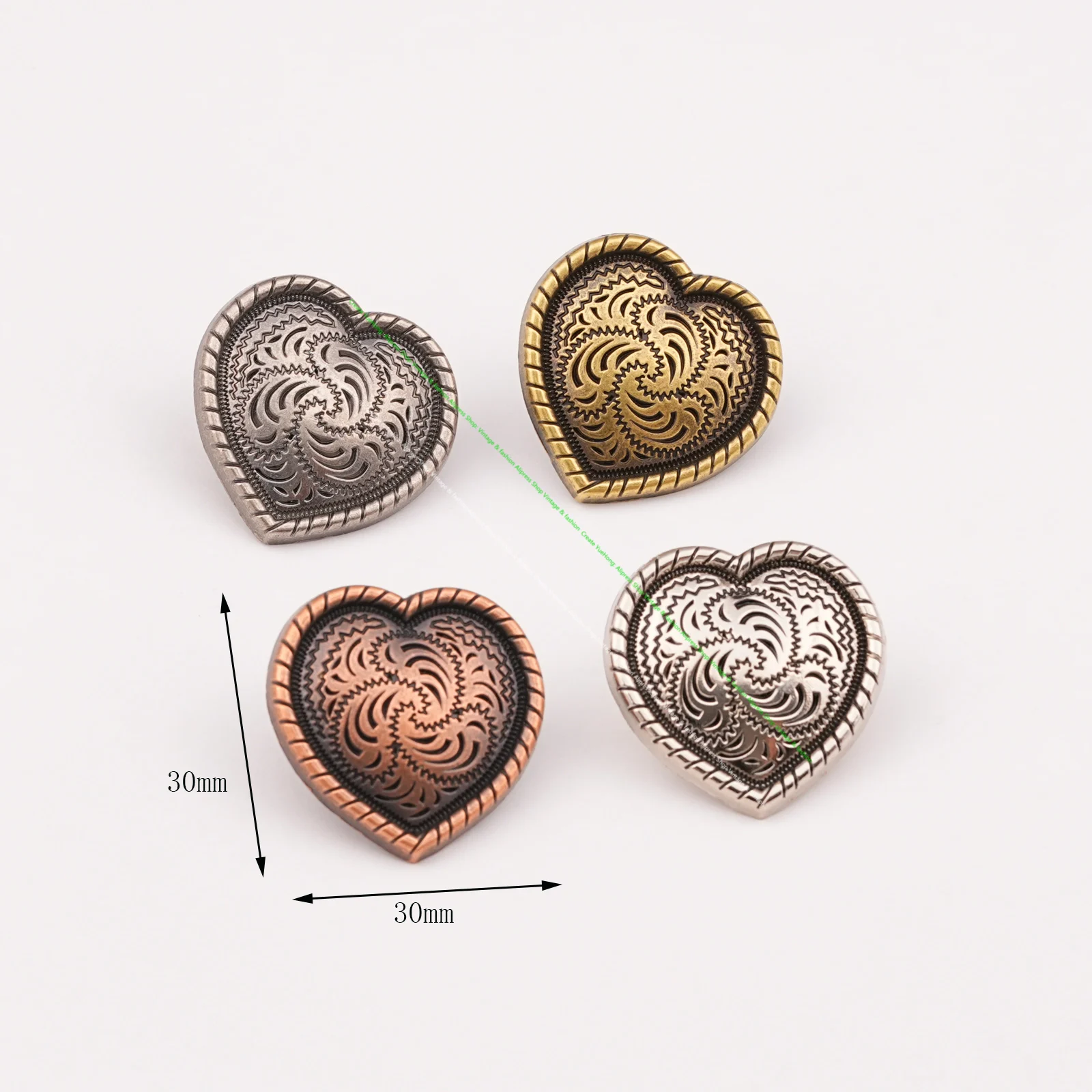 10Pcs Western Love Heart Floral Rope Side Engraved Concho Button for Leathercraft Belt Horse Saddle Tack Hat Band Wallets Decor