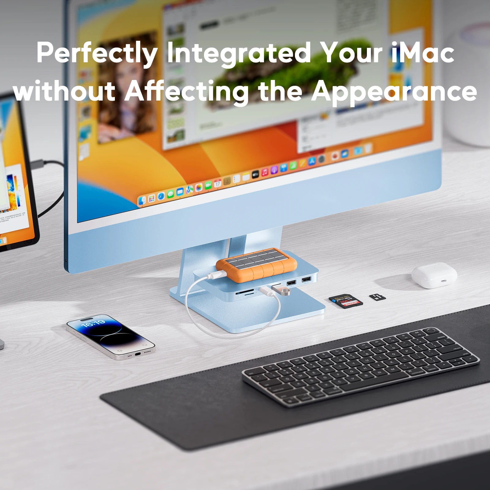 PULWTOP USB-C Hub Designed for iMac (24-inch) & Studio Display: 2 USB-A 2.0 Ports, USB-A/C 10Gbps Ports, and SD/TF Card Reader