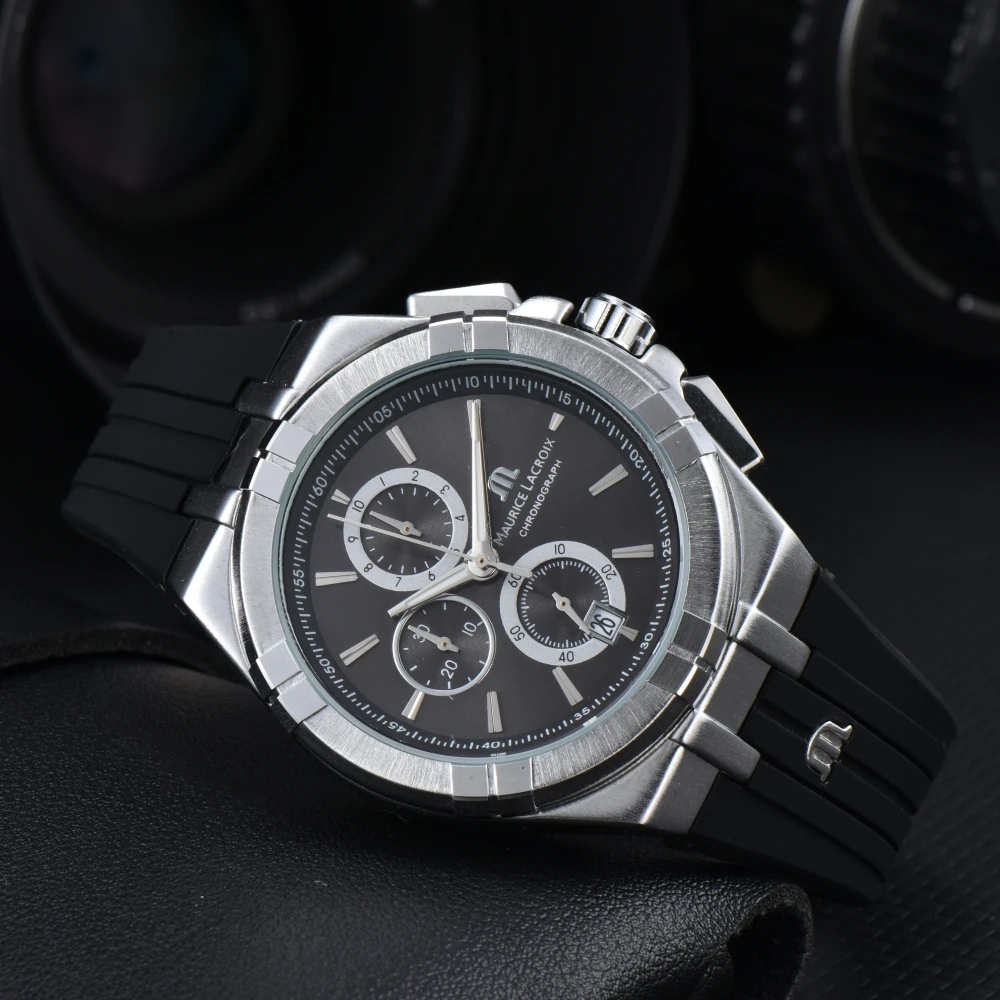 موريس لاكروا أيكون طبعة خاصة الفايكنج 43 مللي متر شريط مطاطي ساعة كوارتز بكرونوغراف للرجال سوار مجوهرات Rologio Reloj