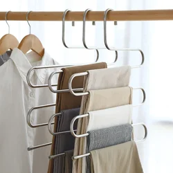 Multi Functional Stainless Steel Trouser Hanger 5 Layers Scarf Storage Cloth Rack S-type Non-slip Drying Rack Bathroom Organizer