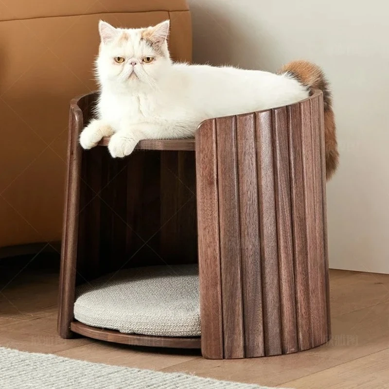 

North America Black Walnut Wooden Corner Table Nordic Solid Wood Sofa Side Table Living Room Cat Nest round Cattery