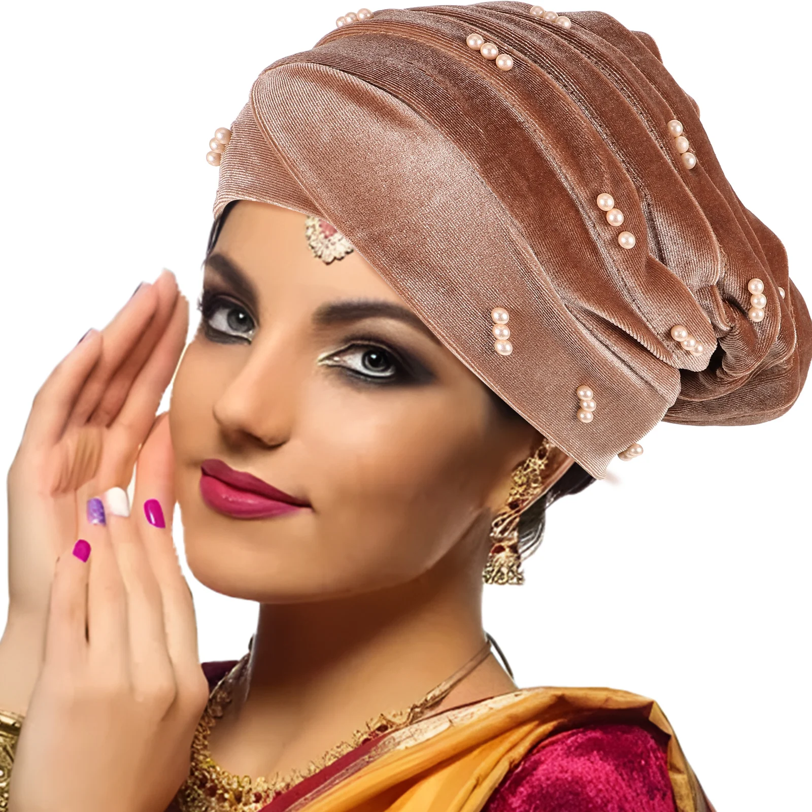 

Pearl Turban Hat Women Stretchy Velvet Hair Bonnet Chemo Headwear Scarf Cap Lightweight Comfortable Airy Cover for Daily Party
