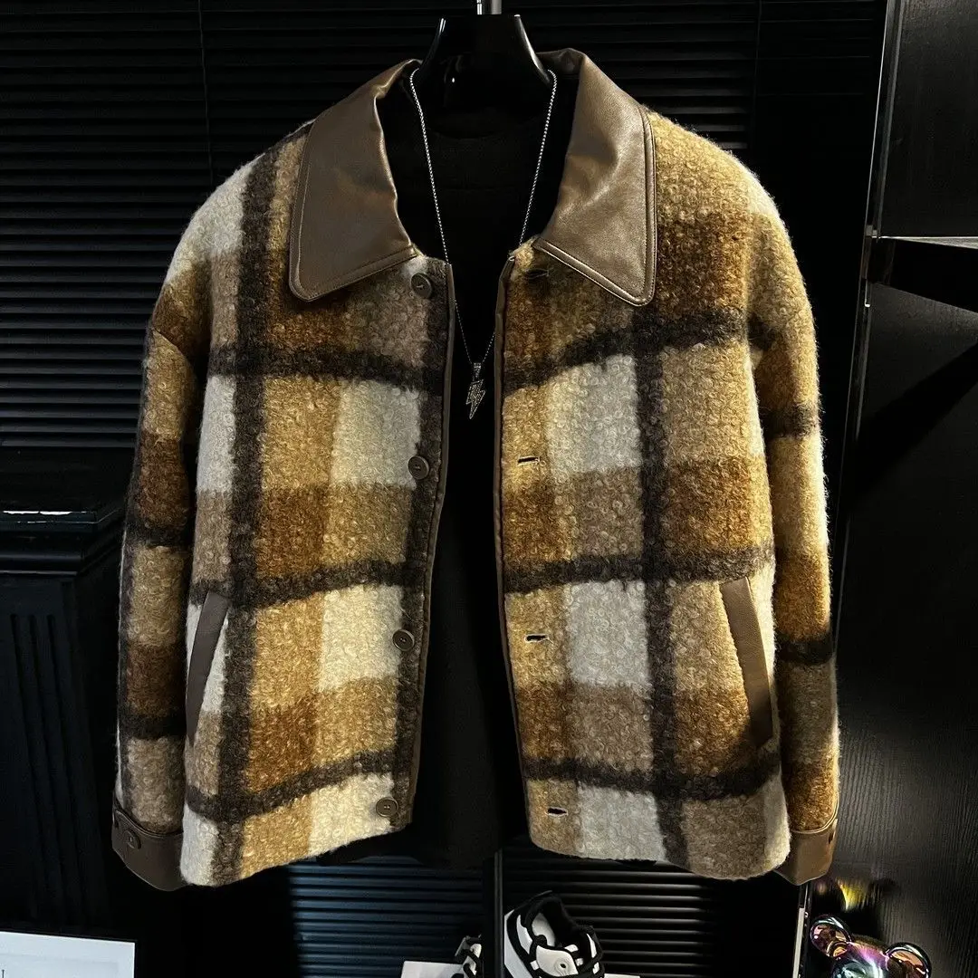 

Мужская зимняя куртка в американском ретро-стиле, свободного кроя, с клетчатым узором, модная, с элементами пэчворка, для мальчиков
