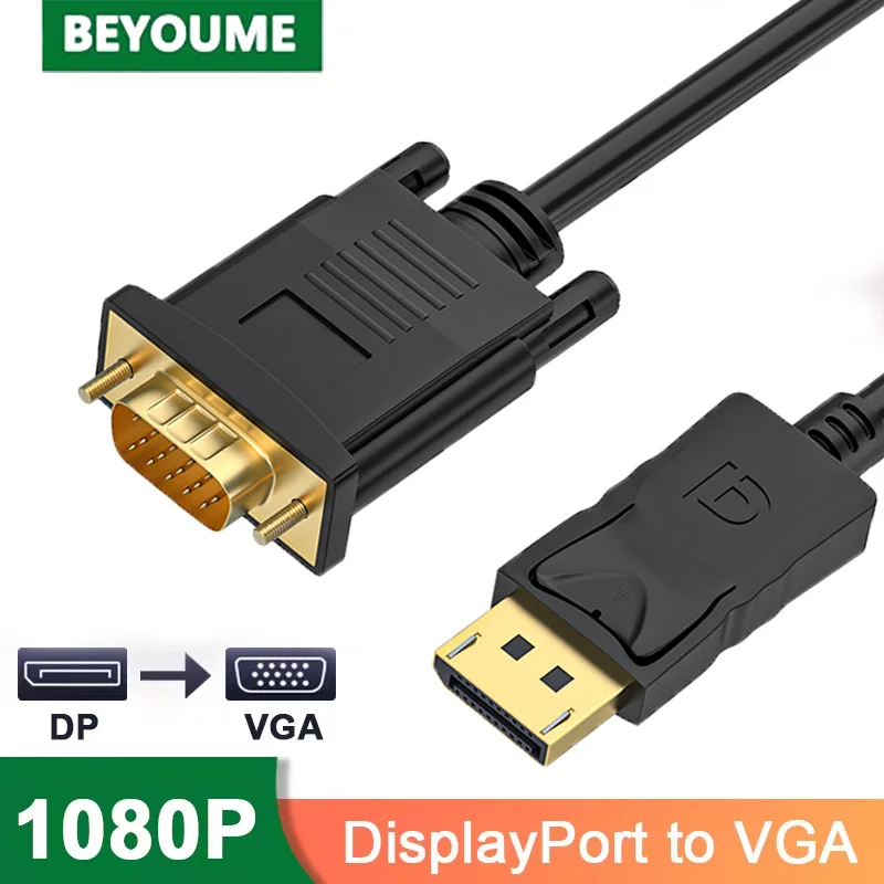 DisplayPort Kabel Adapter DP do VGA HD 1080P Display Port VGA Konwerter Kabel do TV Box PC Laptop Monitor Projektor 1m/1.8m