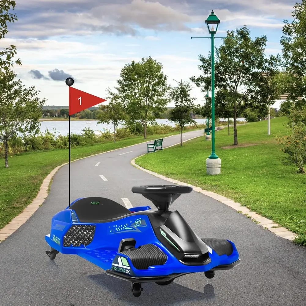 Coche de deriva para niños de 24 V, Go-Kart eléctrico a la deriva de hasta 7,5 mph de velocidad variable, música incorporada, luz LED colorida, U