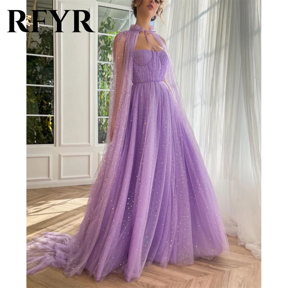 

RFYR Lilac Glitter Sweetheart Evening Dresses A Line Charming Prom Dress Party Dresses with Shawl vestidos de noche Customized