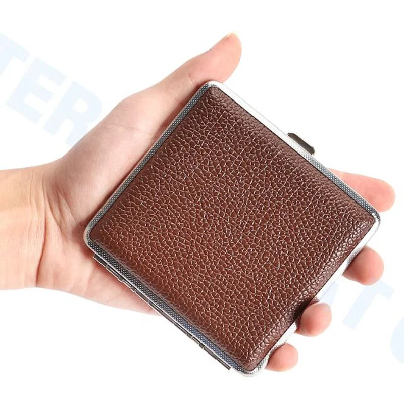 Leather Cigarette Box, Cigar Case, Metal Smoking Accessories, Tobacco, Lady Storage Cover, Hold Gift for Men, 20 Sticks