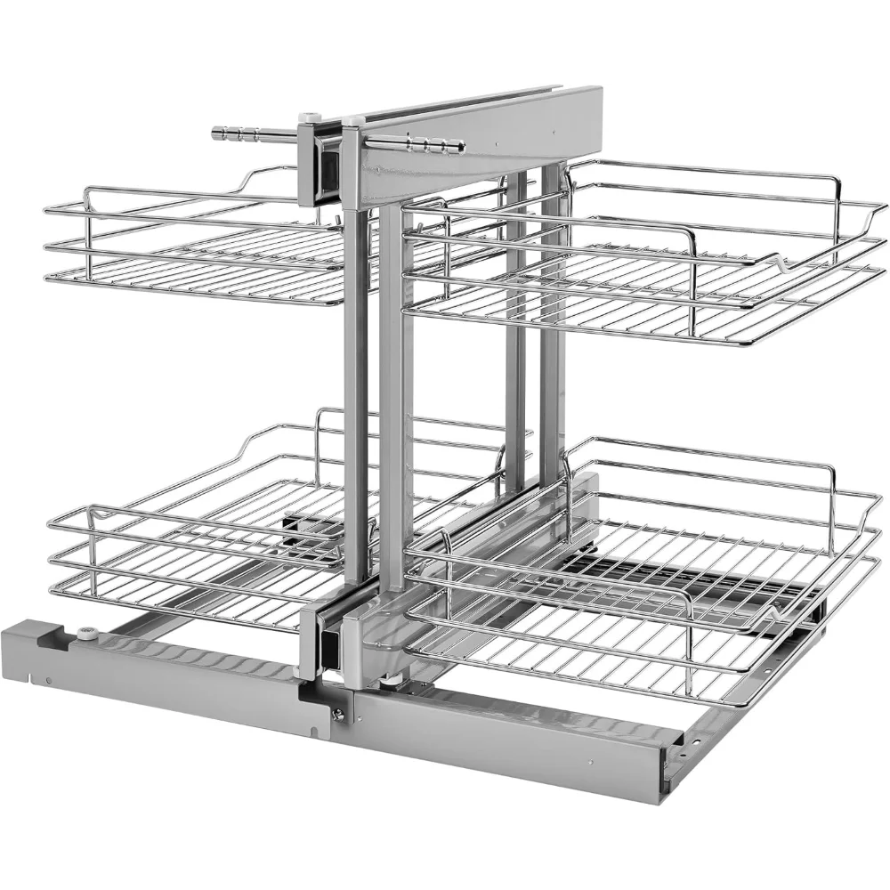 

Dual Tier Pullout Shelf Storage Organizer for Blind Corner Kitchen or Bathroom Cabinets,18", 4 Shelves, Silver, 5PSP