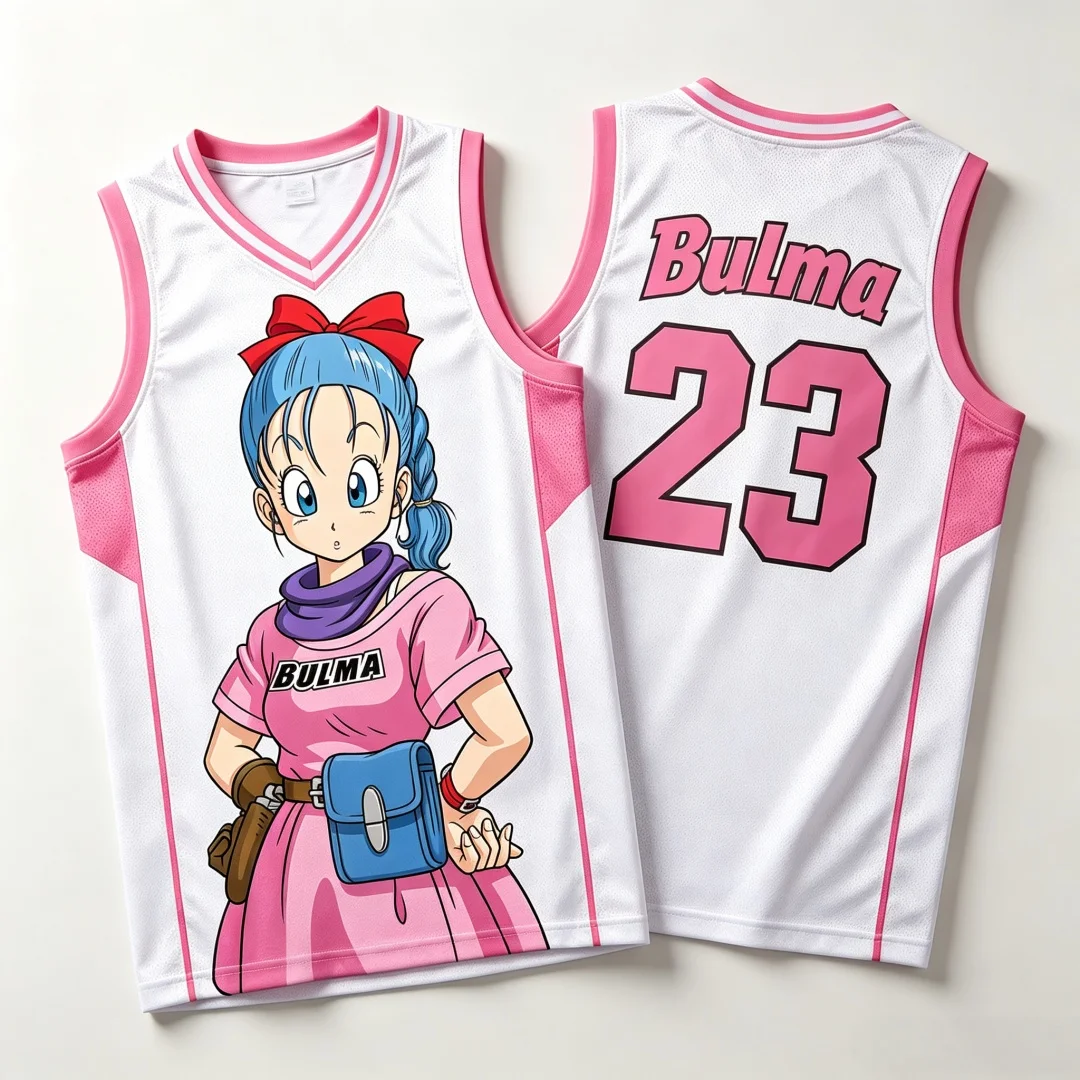 Dragon Ball Bulma No.23 Basketball Jersey Women 3D Print Sports Vest White Pink Anime Streetwear Tank Top Family Matching Outfit