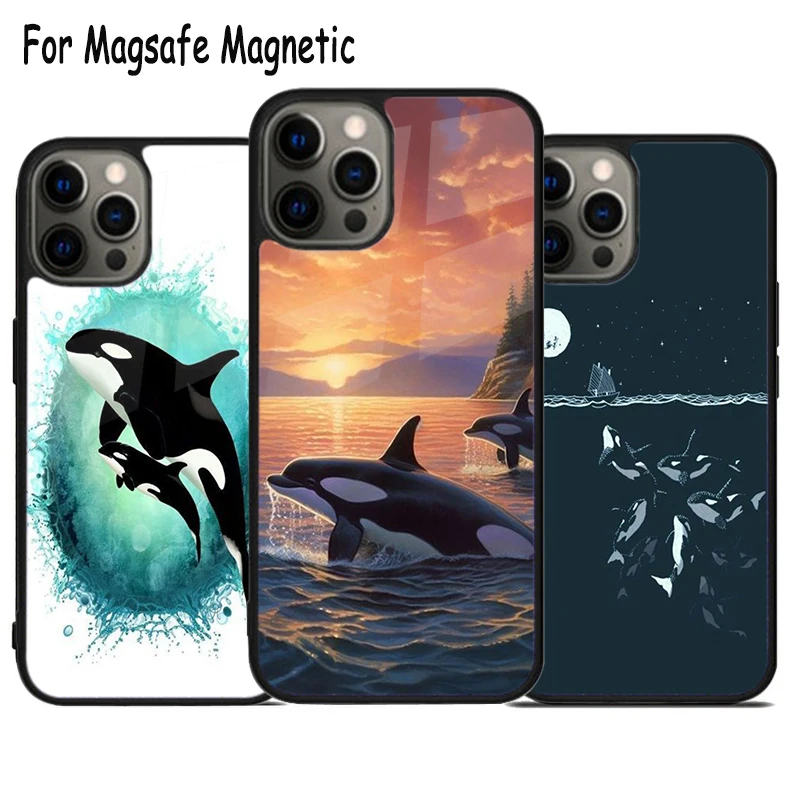 Killer Whale in the Waves Wireless Charge Magsafe Phone Case For iPhone 15 16 14 13 11 12 Pro Max Plus Magnetic Bumper Cover