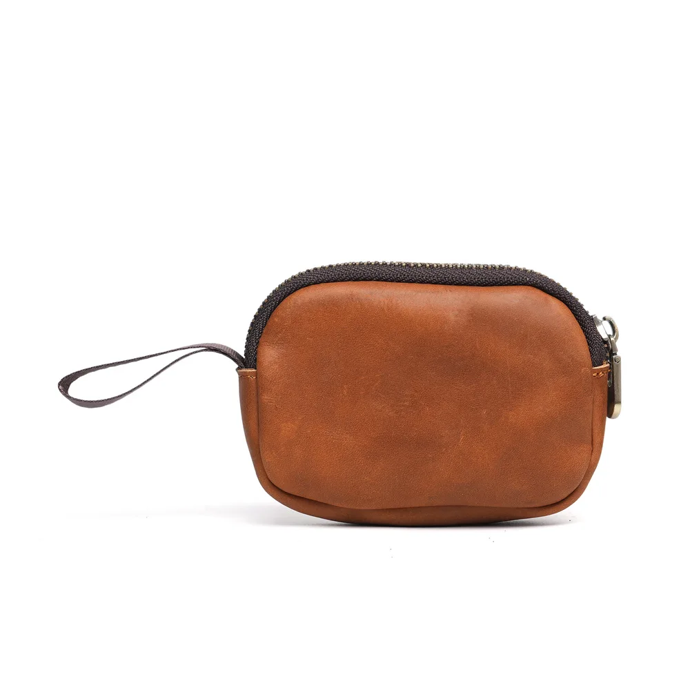 

Vintege Casual Genuine Leather Wallet Card Holder Purse Cowhide Crazy Horse Brown Deep Brown Zipper Coin Bag Clip