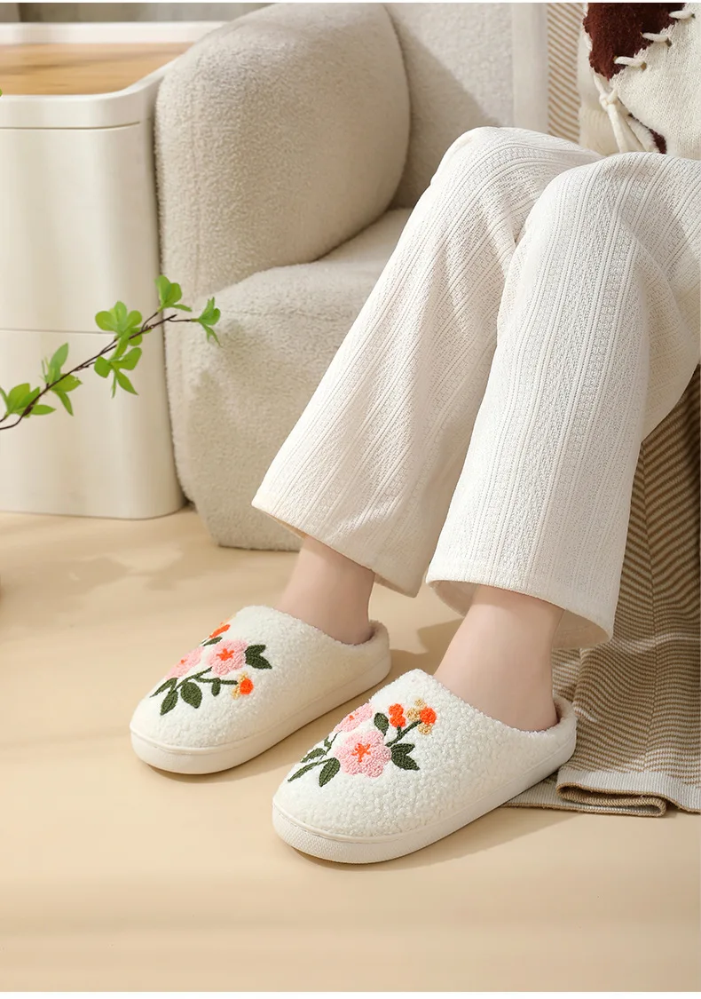 Neue Winter-Hausschuhe für Damen, Mädchen, Modische Blumen-Hausschuhe, Weiche Flache Sandalen für Paare, Herren-Weihnachts-Flip-Flops – Detail 17
