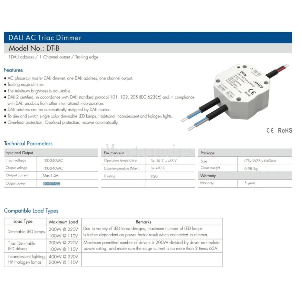 AC100-240V DALI AC Triac Dimmer Series DT/DT-B/DT-C/DT-D 1CH*1.5A for Single Color Dimmable LED Light Incandescent Lamps Switch