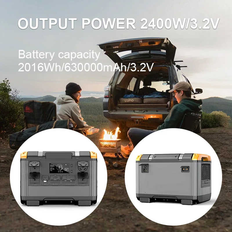2400W Portable Station 2016WH Solar Panel Generator Pure Sine Wave Lithium Ion MPPT RV Port Flashlight Wireless Charging Car