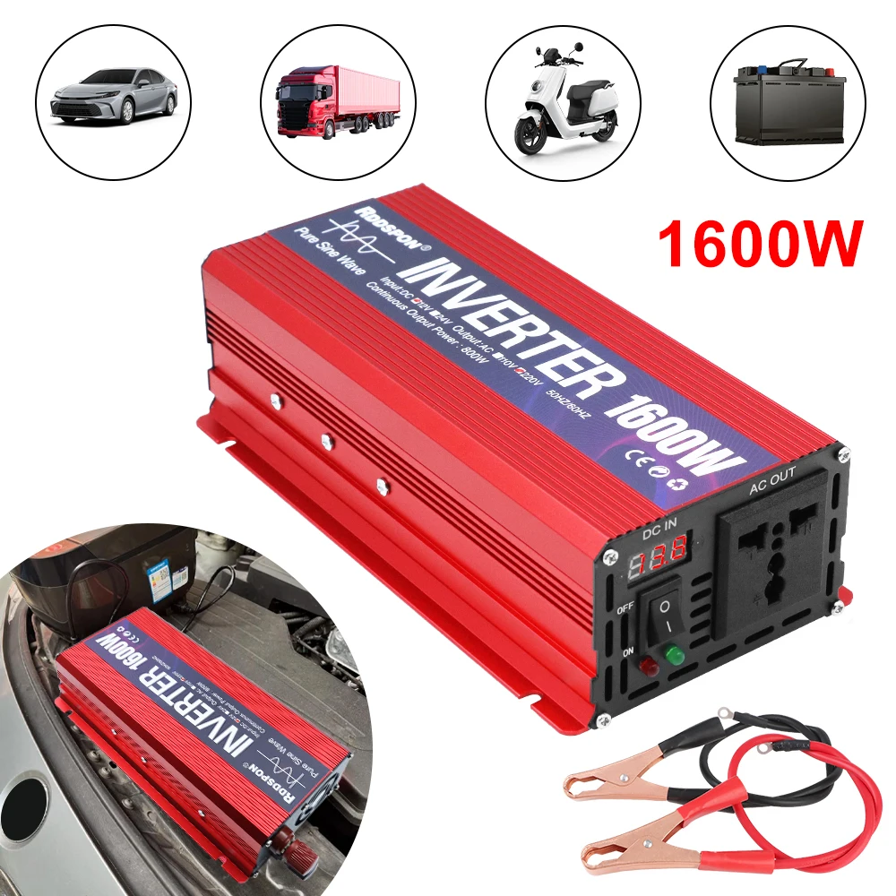 

Инверторы солнечной энергии автомобиля от 12 В до 220 В, 1600 Вт, портативный преобразователь мощности для автомобиля, дома, ноутбука, грузовика, инвертор чистой синусоидальной волны
