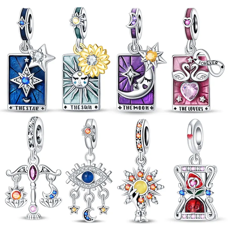 Hot Sale 925 Silver Stars Moon Sun Lovers  Magic Tarot Charms Beads Fit Pandora 925 Original Bracelets DIY Birthday Jewelry Gift