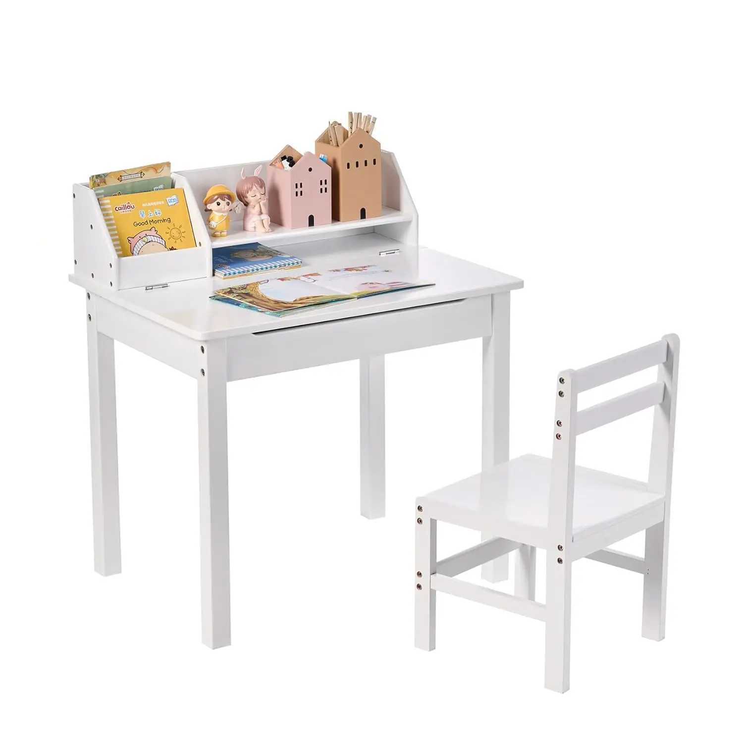 

Bamboo Toddler Desk and Chair Set, Lift-Top Table & Chair Set for 3-8 Years Old Toddlers, Children Writing Desk with Storage and