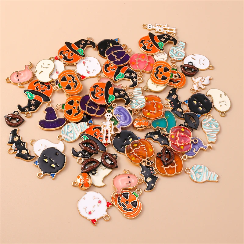 20 Stück süße Emaille Halloween Geist Kürbis Fledermaus Charms für Schmuckherstellung Ohrringe Anhänger Halsketten Armband DIY Bastelbedarf – Detail 4