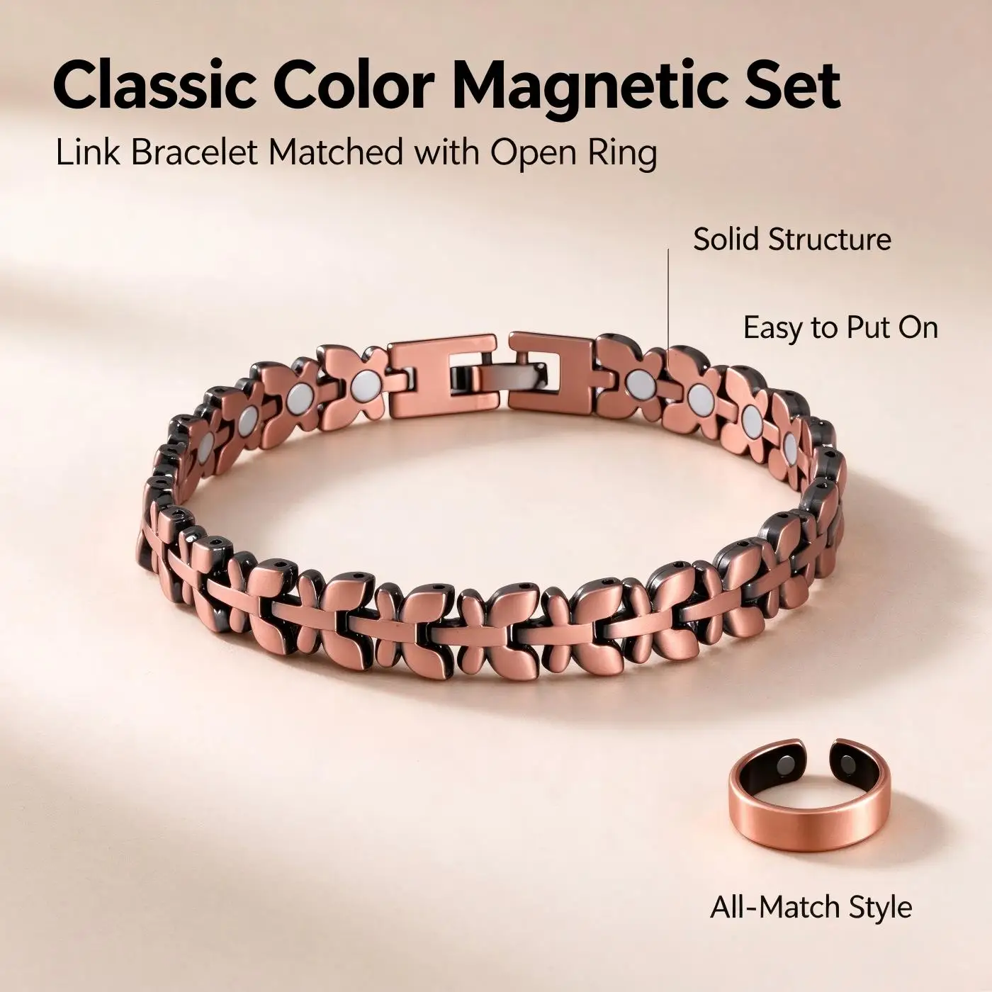 2-Piece Magnetic Connection Bracelet And Open Ring Set, Unisex Daily Wear Gift