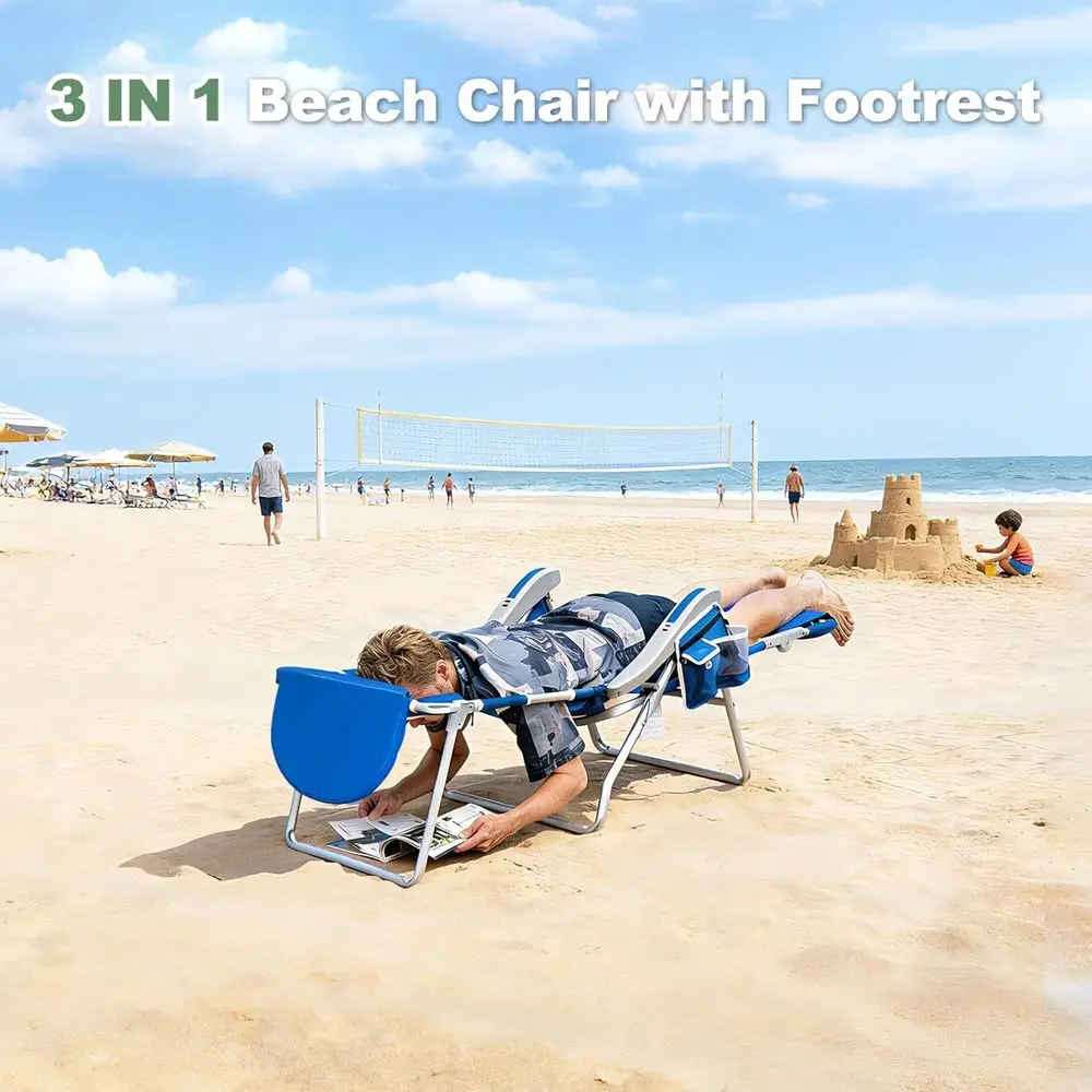 3 in 1 each Chair with ace Hole, Reclining Sun Tanning LounChair with oot Rest, Cooler ag & Cup Holder or Outdoor,Royal lue view 4