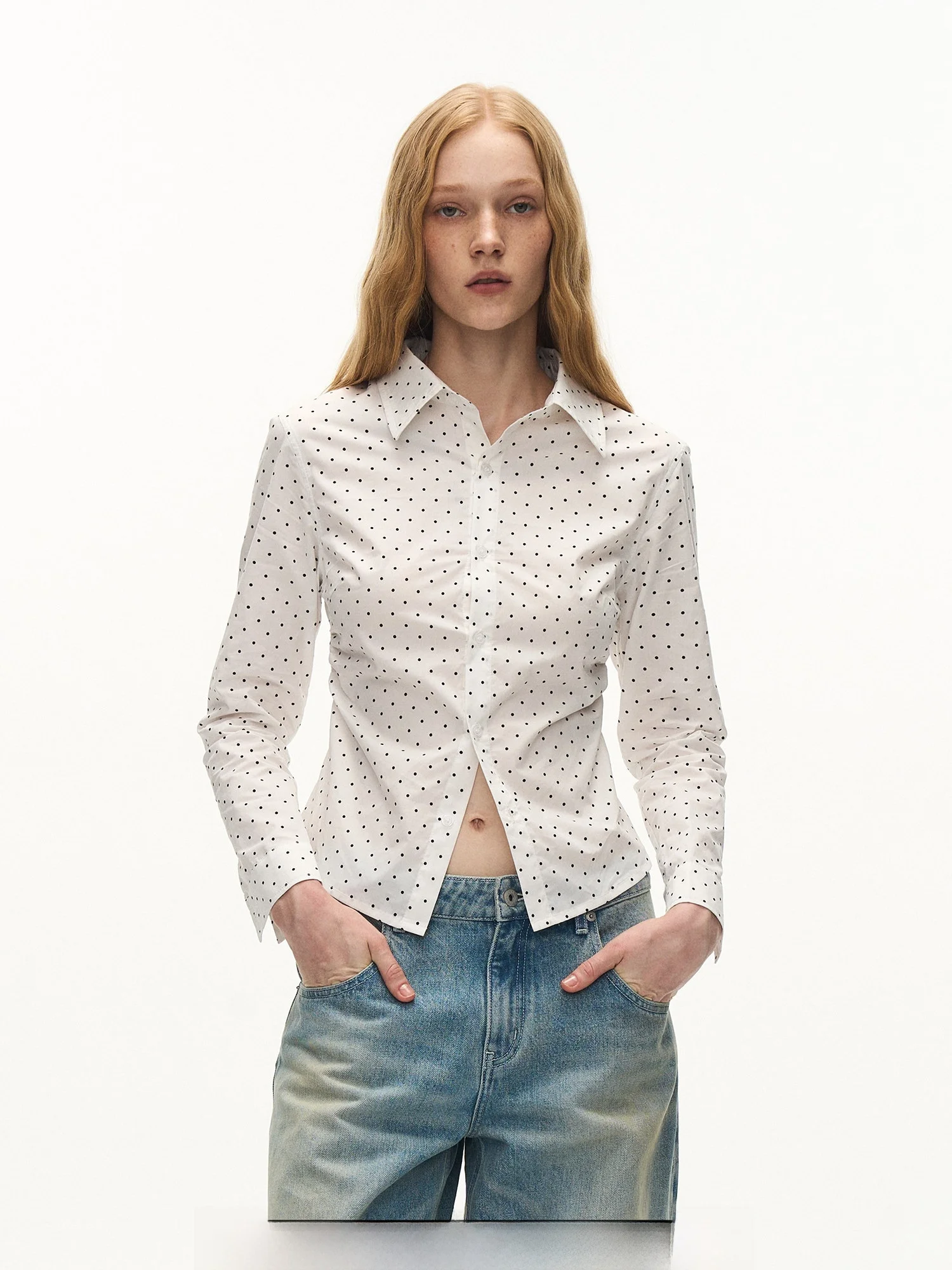 

Alkaidy Casual Polka Dot Slim Fit irt ort Length Versatile Cotton Long Sve Button up Women's Faion Spring 2025