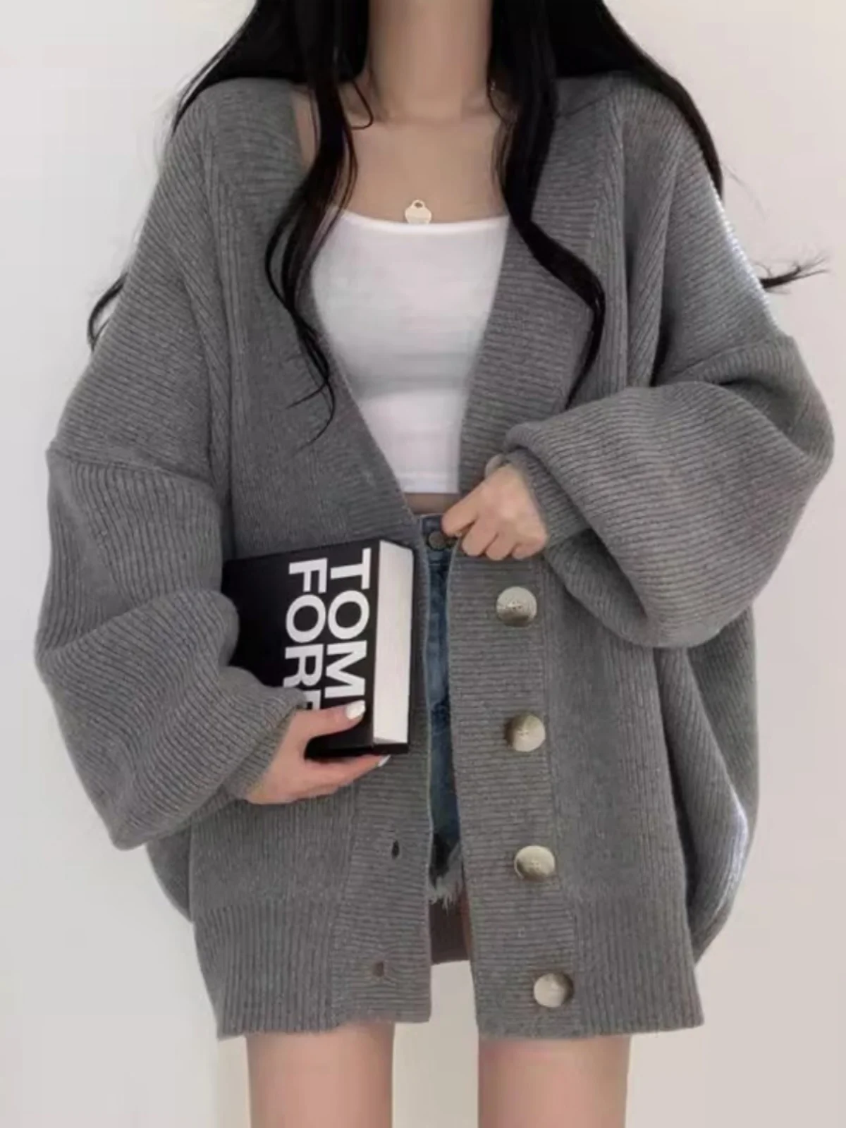 

plus Size Autumn Winter Chic Lazy Sle Single Button Lantern Sve Knitted Open Cardigan Sweater Outerwear for Plump Women