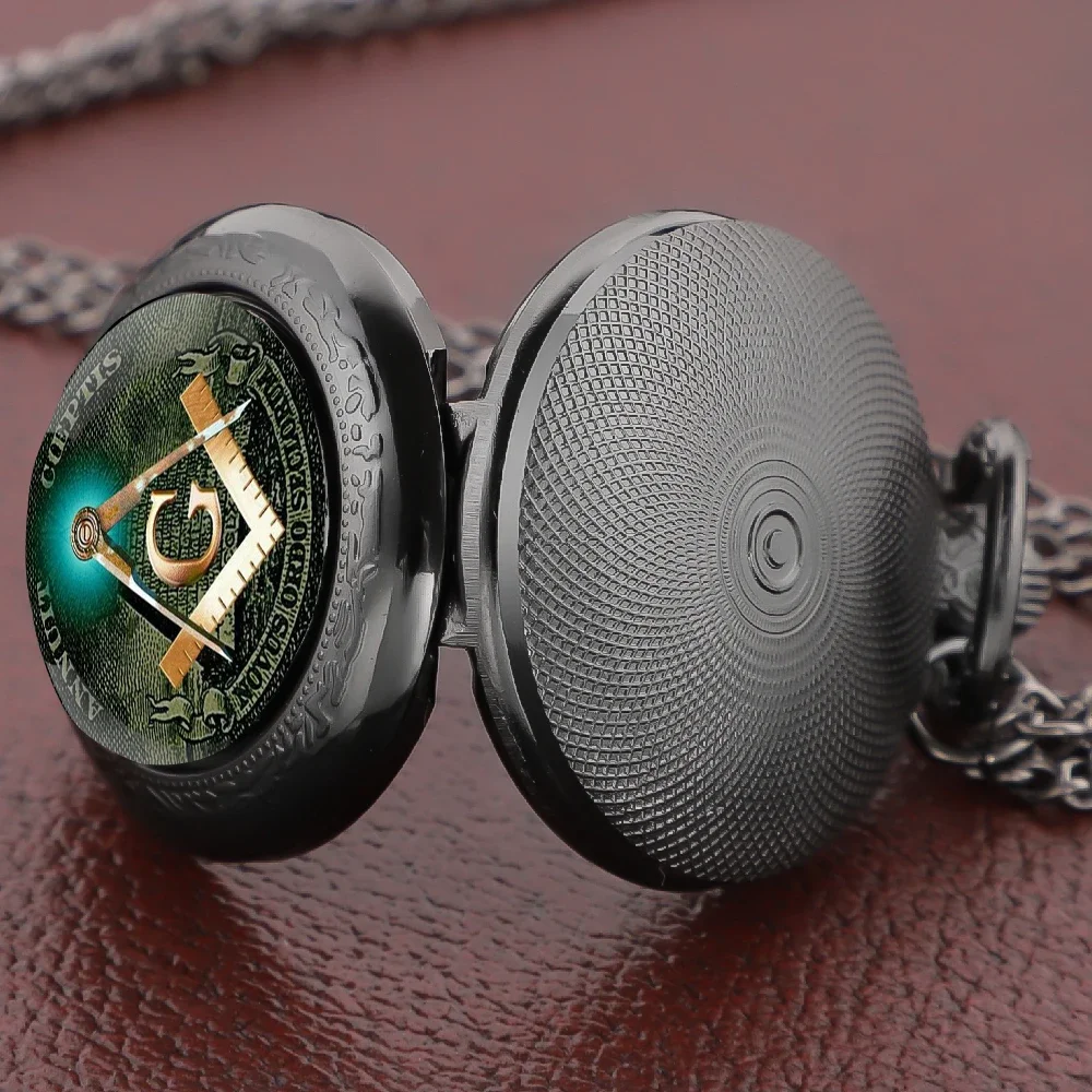 Enigmatic Freemasonry Glass-Dome Pocket Watch Necklace Arabic-Numeral Dial Vintage Unisex Pendant With Chain