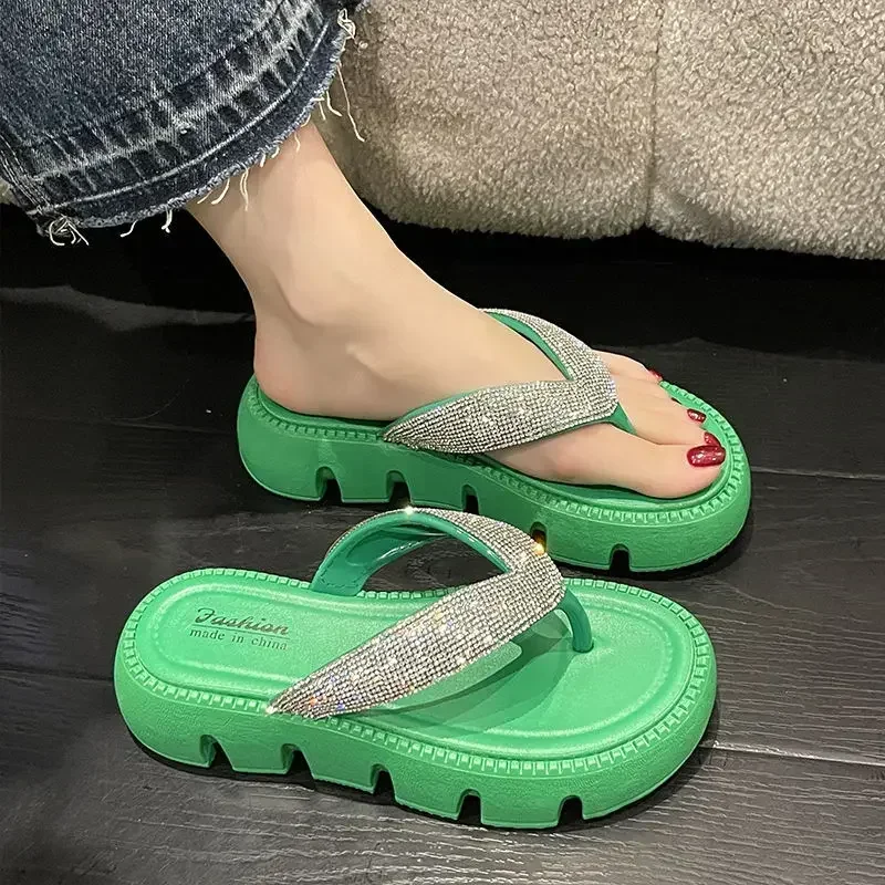 2024 Summer New Shiny Rhinestone Flip Flops Women's High-Grade Flip-Flops Women's Shoes