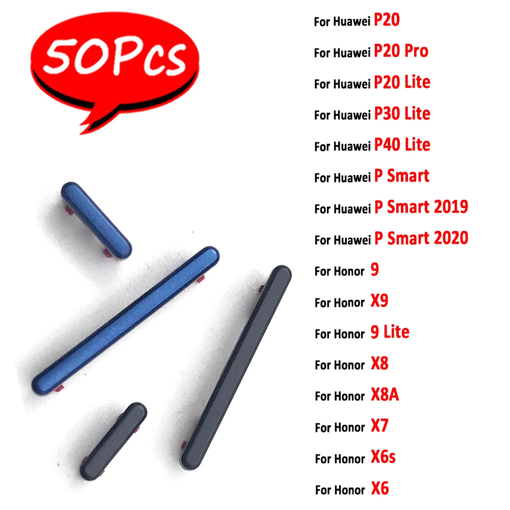 

50Pcs，NEW Side Keys Power and Volume Buttons Replacement For Huawei For Huawei P20 Pro 30 40 Lite P Smart 2019 2020 Honor X9 X8A