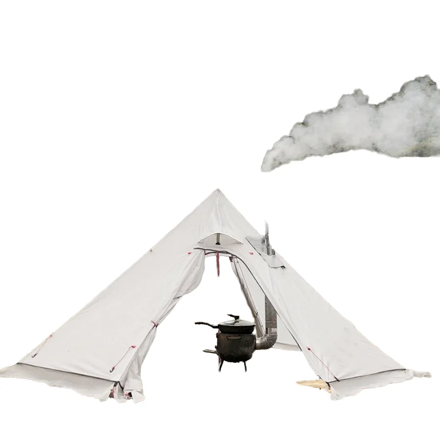 Ultralight Aluminum Pyramid Tent for Large Winter Waterproof Snow Skirt Wooden Stove Chimney Hole One Bedroom of Campers Cooking