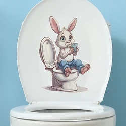 1PC Cartoon Pink Rabbit Toilet Water Tank Toilet Stickers Home Decoration Wall Stickers Self-Adhesive Decor Decals Bathroom