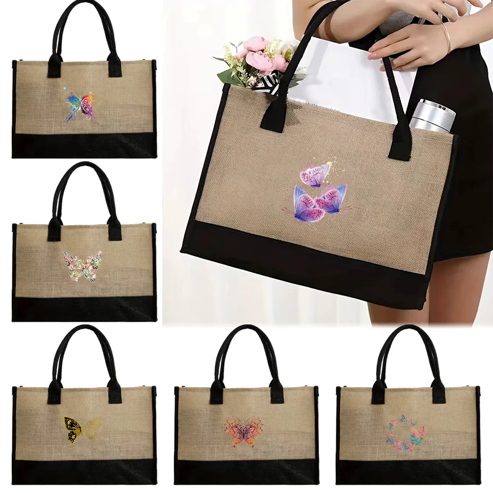 

Lady Tote Bag Waterpoof Jute Bag Printing Butterfly Series Shopper Bag High Quality Canvas Shoulder Bags for Personalize Handbag