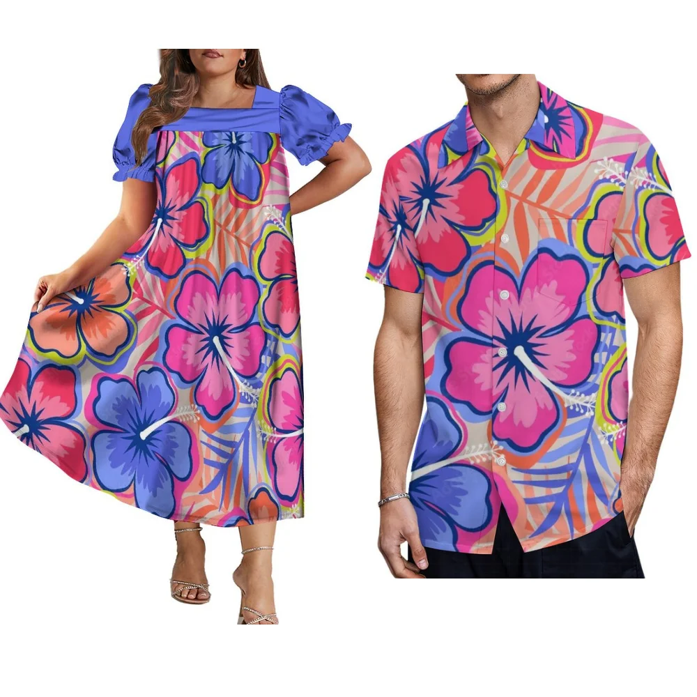 فستان نسائي بطبعات زهور أطقم زوجين حمراء مومو قمصان رجالية بولينيزية هاواي أزياء عرقية لجزيرة ميكرونسي #4