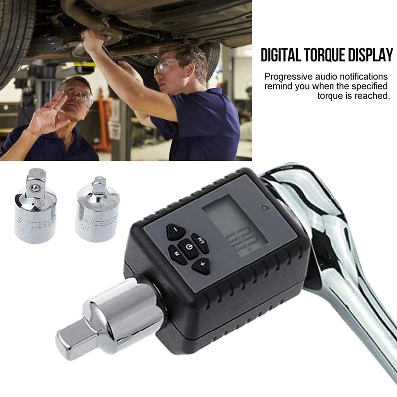 MXITA 3 Pieces Of Digital Torque Wrench 2-200NM Adaptor Adjustable Electronic Torque Wrench Tool Set 1/2Inch Driver