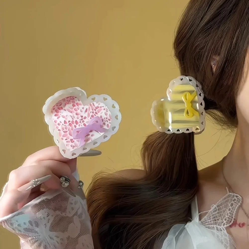 

Hair Accessories Elegant Heart Shark Clip Korean Style Stripe Acetic Acid Hair Claw Waterproof Hairgrips Bow Hair Claw Friends