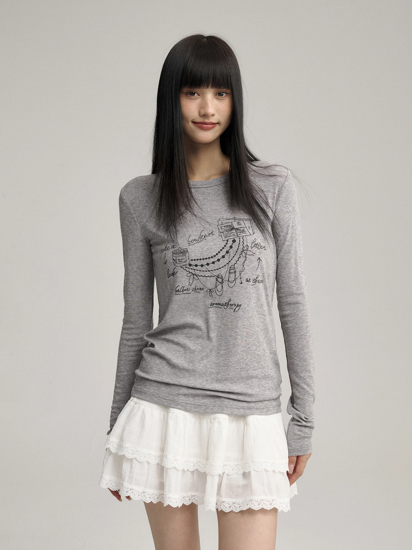 

Футболка Decemarch Ruche из шерстяной ткани с балетным принтом, тонкая, с длинным рукавом, круглым вырезом, повседневная, для женщин, из комфортной мягкой ткани