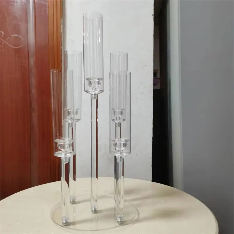 10pce Up To 65cm 2022 New High Clear Candle Holder Wedding Center Crystal 5 Arm Candle Holder For Party And Marriage Decoratio