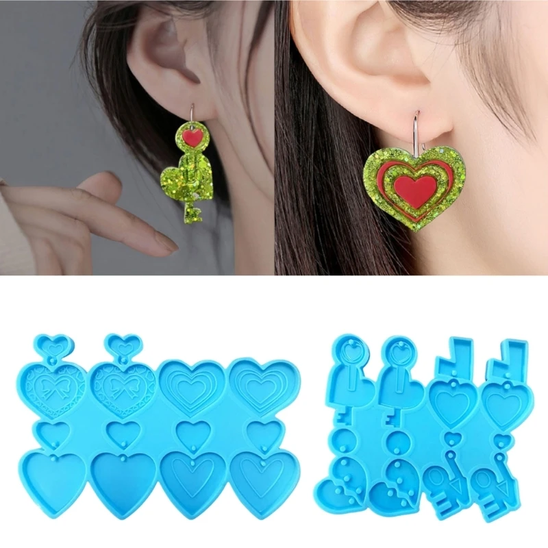 DIY Love Heart Shaped Earring Silicone Mold with Hole Valentine’s Day Gift Women Jewelry Earrings Pendant Charms Resin Mould