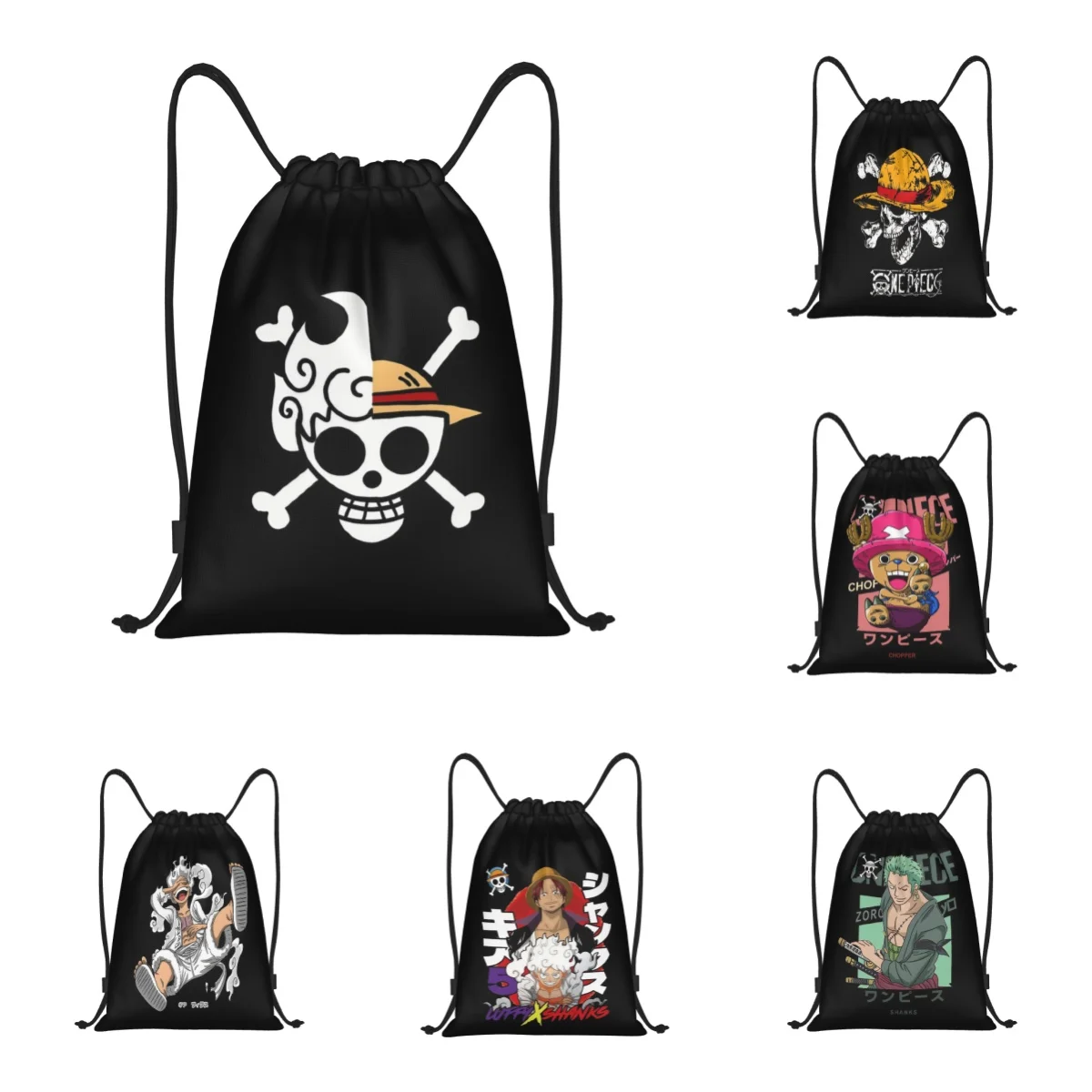 Kids Portable Organizer Backpack One Piece Anime Characters Waterproof Pull String Bag Student Daily Party Souvenir