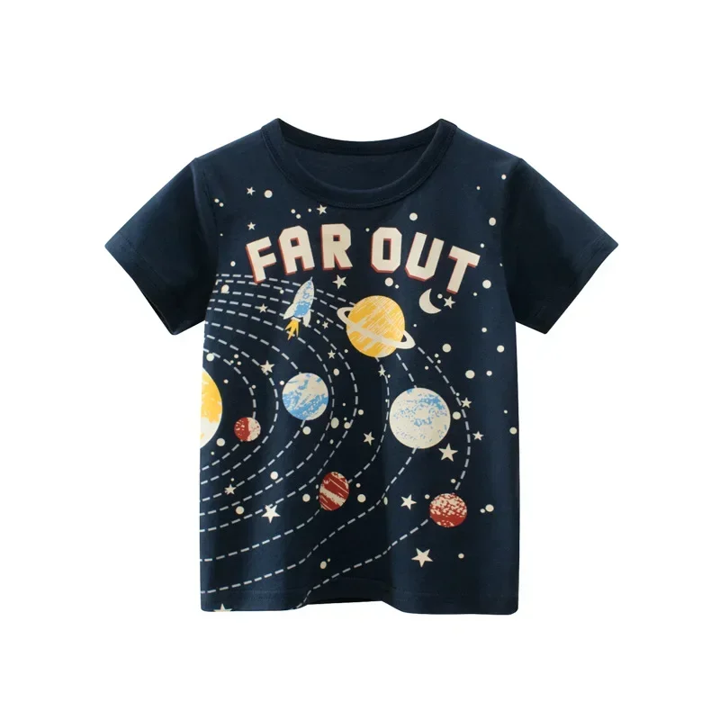 Kids T shirt Summer Children's Clothing Space The Solar System Cute Boys Short Sleeves T-shirt Pure Cotton Tops Tees Clothes