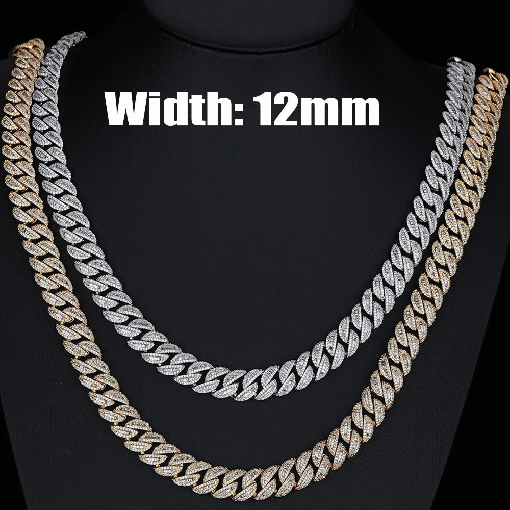 12mm Thin Cuban Link Necklace Chains Iced Out Argenteous Sparkling Necklaces Round and Square Diamond For Girl Men Jewelry Gifts