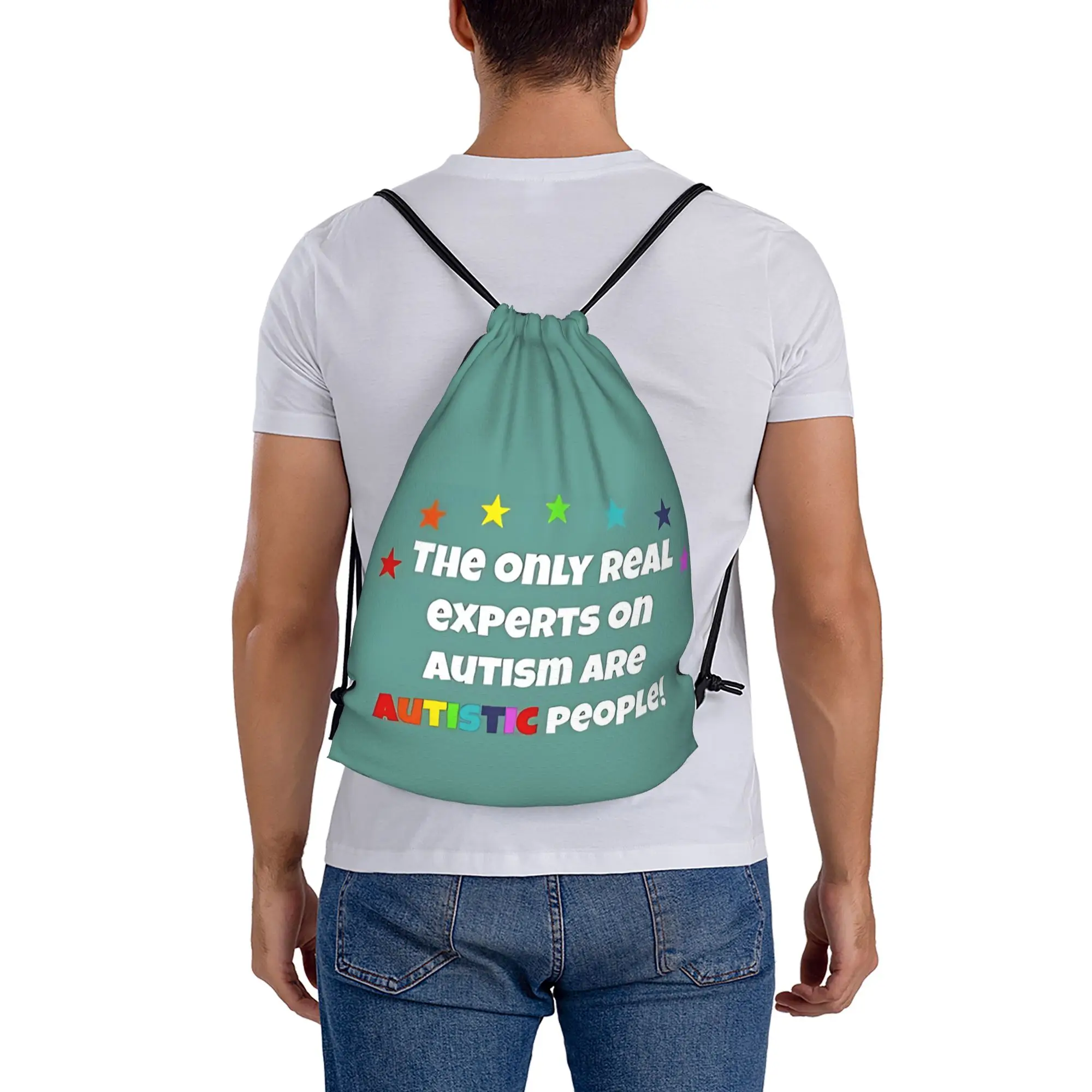 The Real Experts On Autism  Portable Travel Drawstring Backpack Riding Backpack Gym Shoes Drawstring Bags