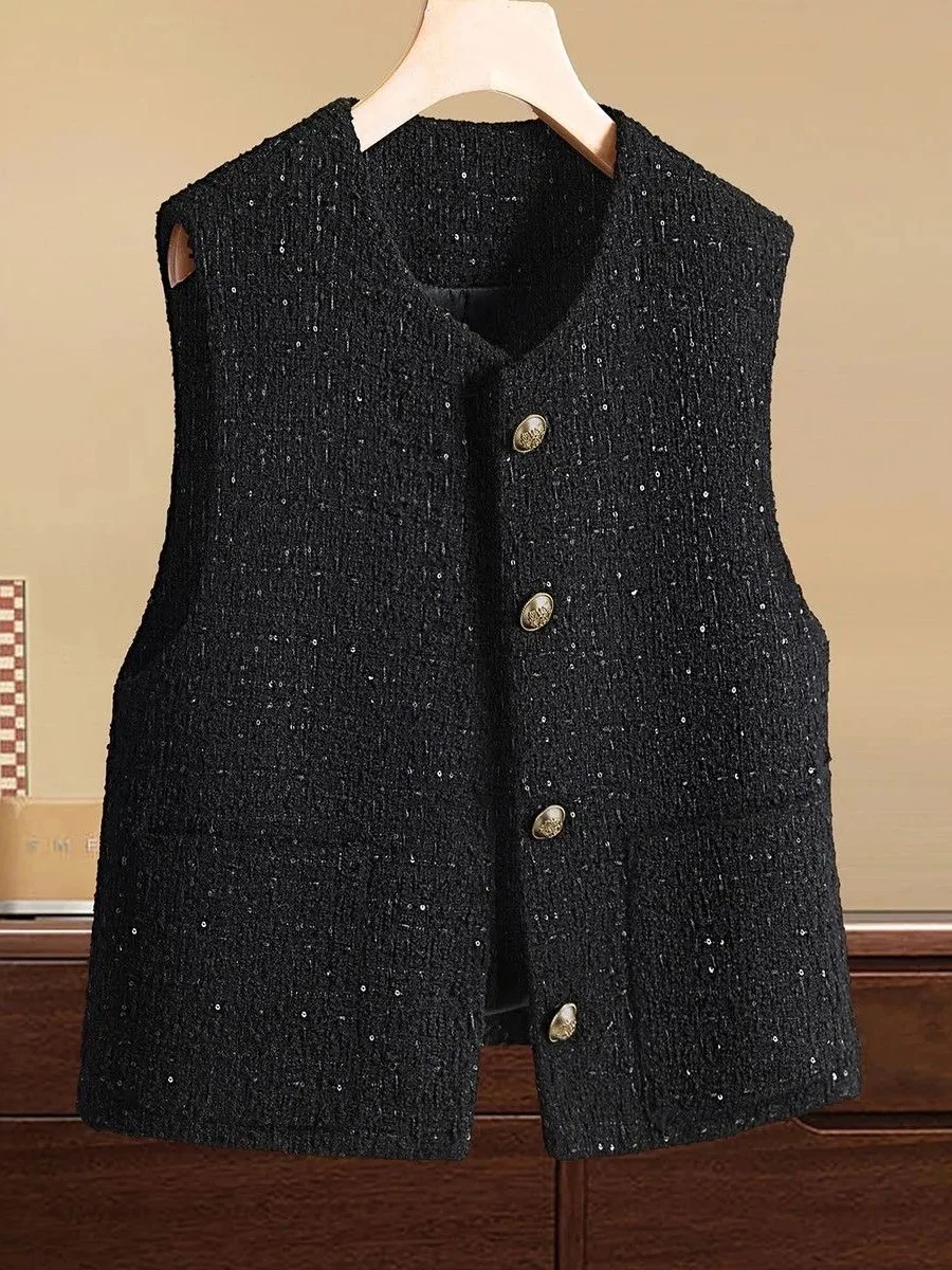 

Ele Woolen Vest 2025 Autumn New Sle round Ne Svel Women's Top Commute Sle Polyester Fiber No Ironing Treaent